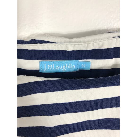 J. Mclaughlin Dress Women's M 3/4 Sleeve Navy White Stripe Coastal Nautical Prep - Picture 3 of 8